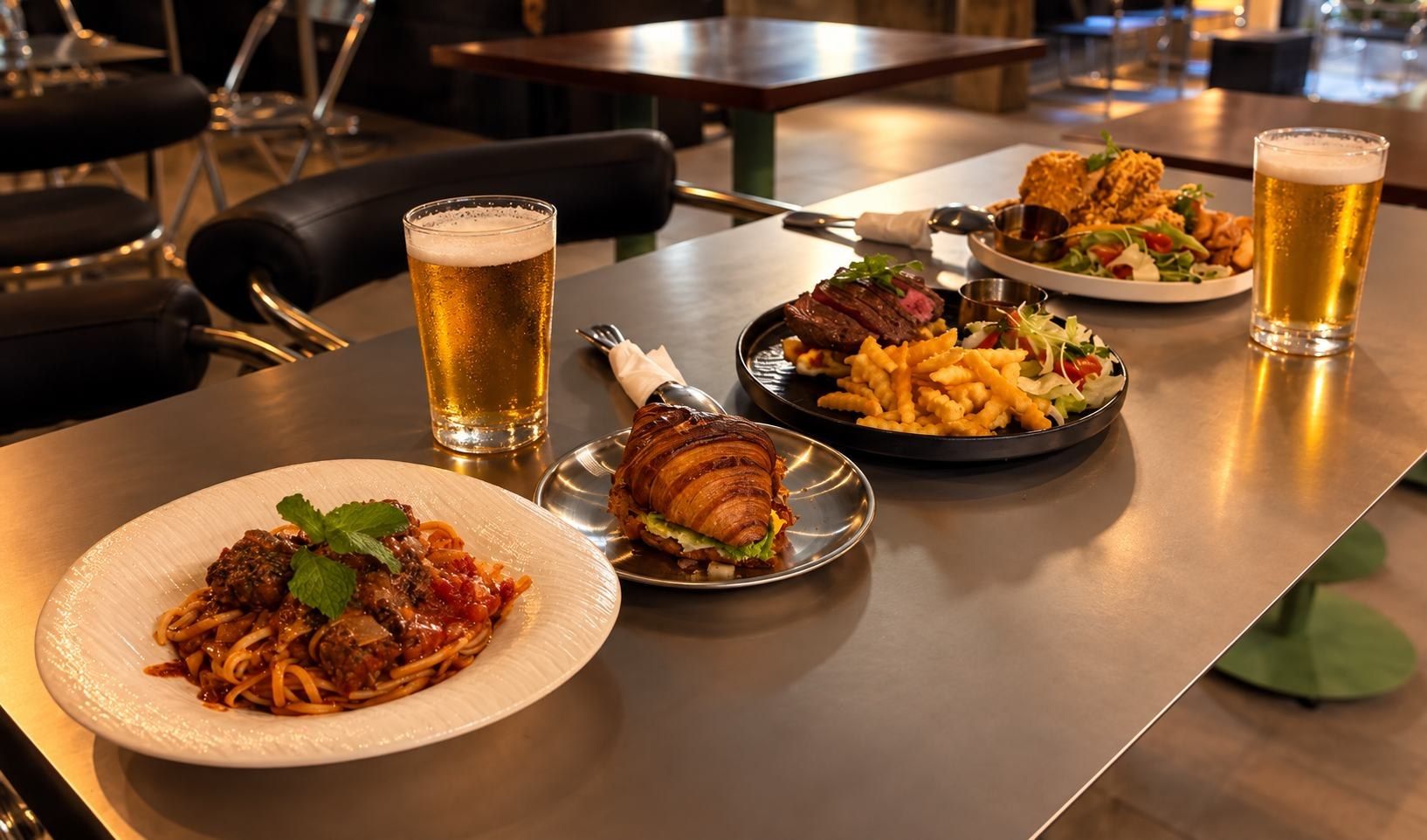Dishes and drinks on the counter at The Coconary